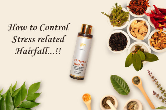 RBN 31 Herbs Hair Oil to control stress-related hair fall, infused with Ayurvedic herbs for hair growth and scalp health