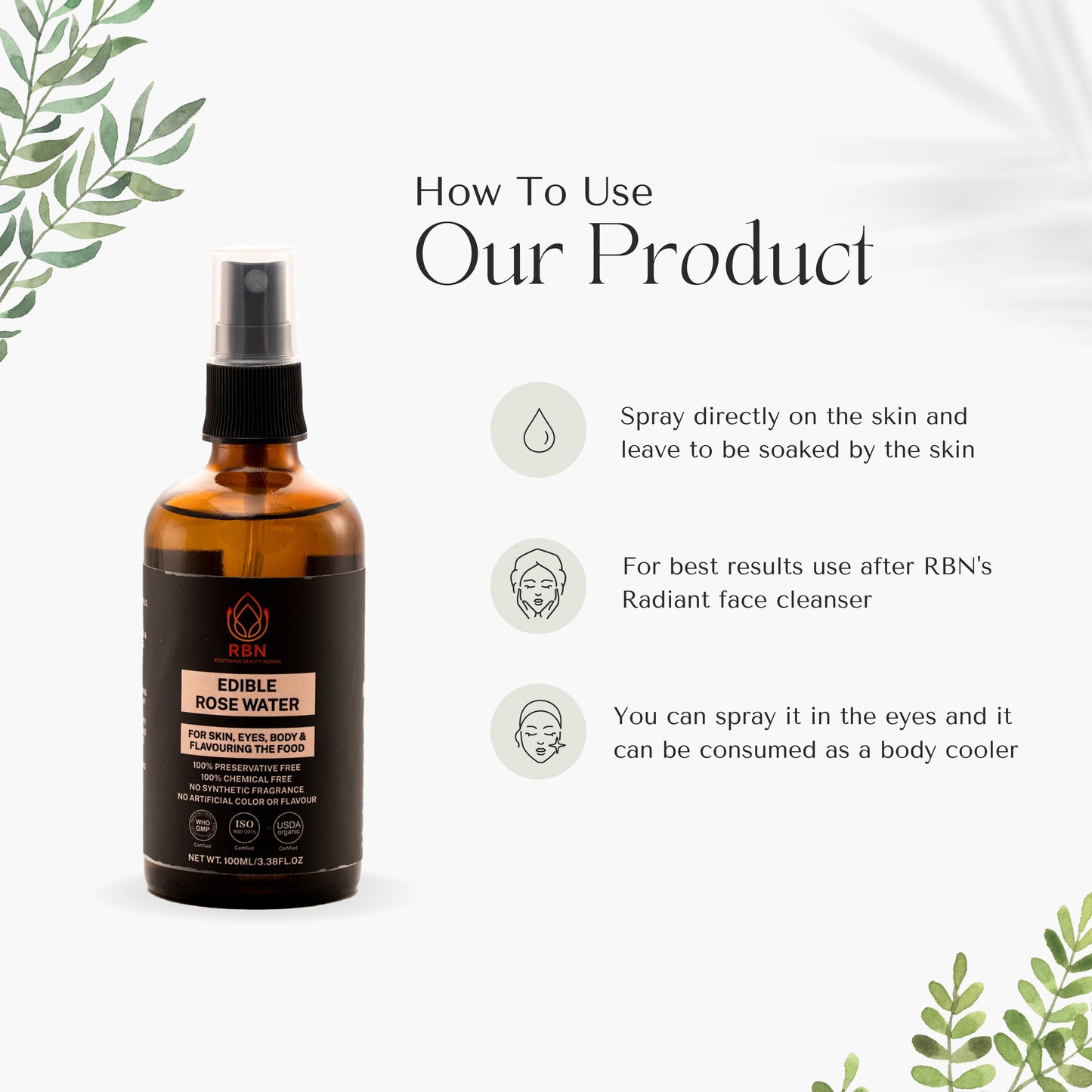 100% Natural & Organic Rose Water